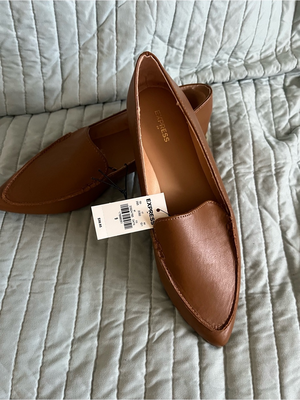 Express Cognac Brown Pointed Leather Loafers